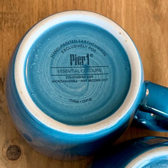 Pier 1 Coffee Mugs Essential Colours Teal 2 Discontinued Chunky Hand Painted - Picture 9 of 11